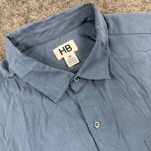 HB Button Up Shirt 2XL Blue Textured Short Sleeve Mens